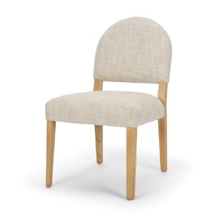 Martie Rounded Back Dining Side Chair | Oatmeal Fabric w/ Wood