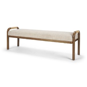 Freya Upholstered Bench | Oatmeal Fabric | Brown Wood Frame