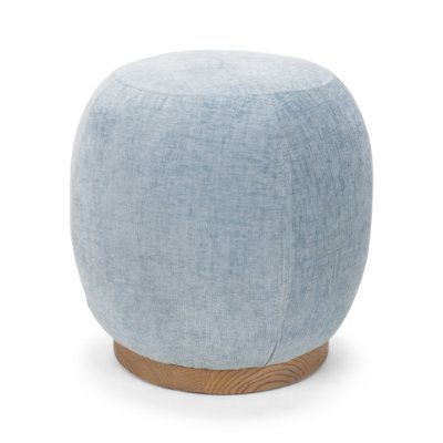 71738 - Siren French Blue Fabric w/ Brown Ash Wood Round Accent Stool