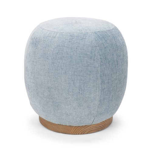 71738 - Siren French Blue Fabric w/ Brown Ash Wood Round Accent Stool