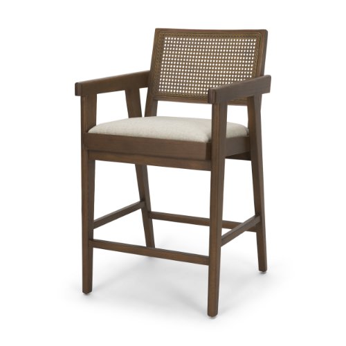 71775 - Reid Framed Brown Cane Cream Fabric Counter Stool