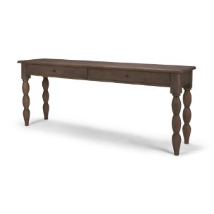 Angeline Spool Turned Console Table | Mid-Brown Wood | 2 Drawers