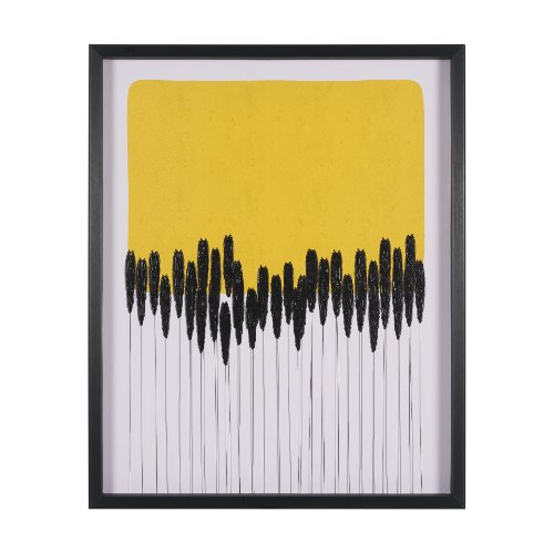 16320 - Black Reeds Yellow Abstract by Cats And Dogs Hand-Embellish Textured Framed Artwork Matt under Glass