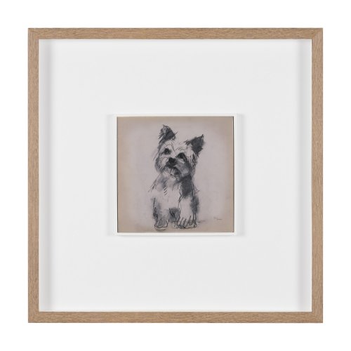 16324 - White Scottie by Mercana Studio Hand-Embellished Framed Artwork Matted under Glass