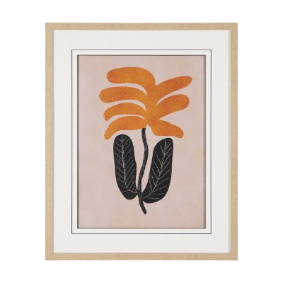 16348 - Abstract Golden Plant by Sharyn Bursic Hand-Embellished Textured Framed Artwork Matted under Glass