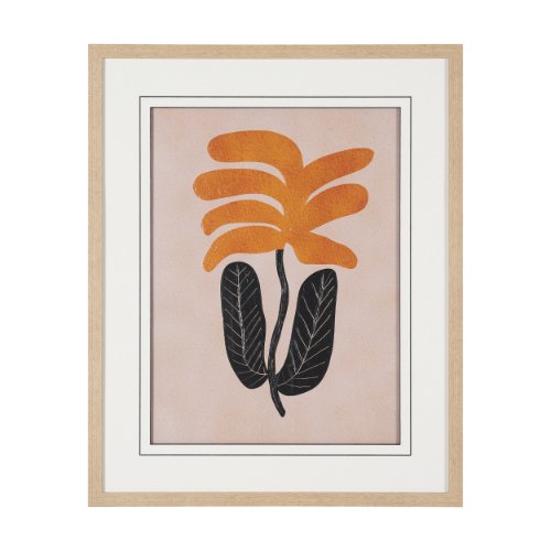 16348 - Abstract Golden Plant by Sharyn Bursic Hand-Embellished Textured Framed Artwork Matted under Glass