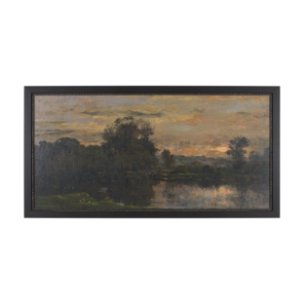 A River Landscape with Storks by Charles-Francois Daubigny Textured Framed Artwork Matted