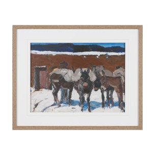 Prospector with Burros by LaVerne Nelson Black Hand-Embellished Framed Artwork Matted under Glass
