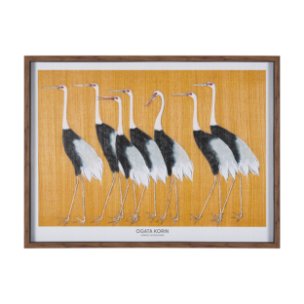 Japanese Red Crown Crane by Ogata Korin Hand-Embellished Textured Framed Artwork Matted under Glass