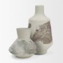 71519 - Velo 11.8H White w/Green Hand-Painted Terracotta Decorative Vase