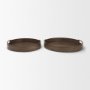 71609 - Langford Round Dark Brown Walnut Wood w/ Brass Handles Decorative Tray Set
