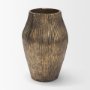 71653 - Patine Wide Antiqued Brass Metal Fluted Decorative Vase