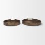 71609 - Langford Round Dark Brown Walnut Wood w/ Brass Handles Decorative Tray Set