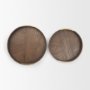 71609 - Langford Round Dark Brown Walnut Wood w/ Brass Handles Decorative Tray Set