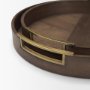 71609 - Langford Round Dark Brown Walnut Wood w/ Brass Handles Decorative Tray Set
