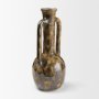 71610 - Aven Mottled Brown Glazed Ceramic Tall Neck Decorative Vase w/ Handles