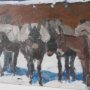 16343 - Prospector with Burros by LaVerne Nelson Black Hand-Embellished Framed Artwork Matted under Glass