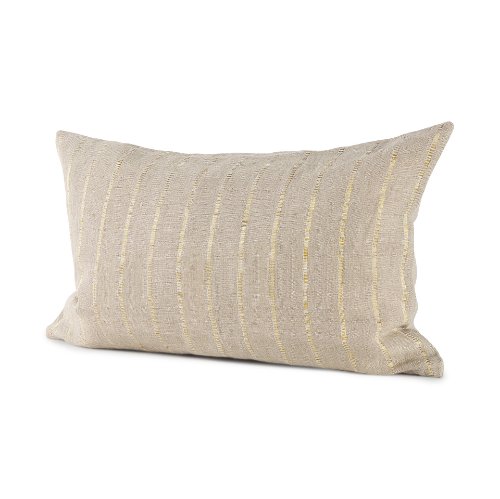 69424-CFD -Danika 13 x 21 Beige and Gold Fabric Pillow Cover w/Down Filler