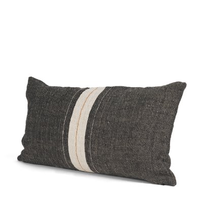 71432-CFD -Cooper 14x26 Lumbar Black w/ Cream Stripe Pillow Cover w/Down Filler