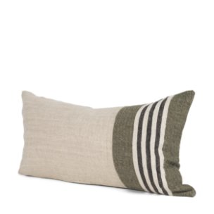 Hunter 14x26 Lumbar Oatmeal w/ Green Stripe Pillow Cover w/Down Filler