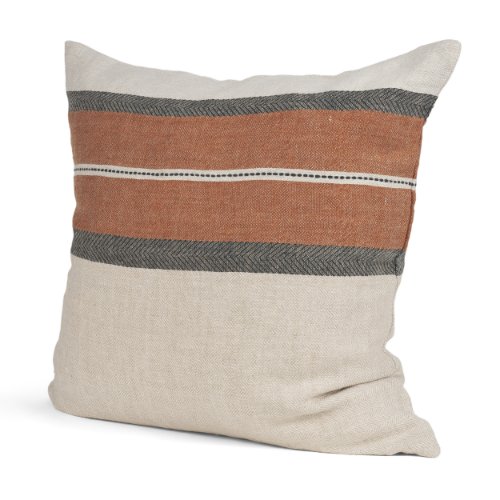 71435-CFD -Mason 22x22 Square Cream w/ Orange Stripe Pillow Cover w/Down Filler