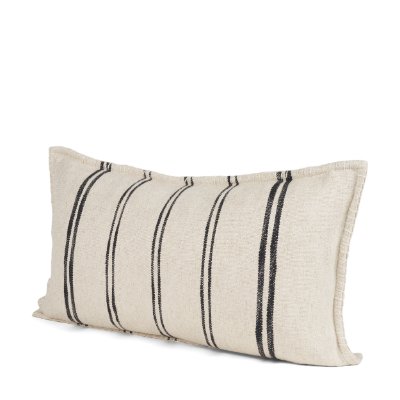 71438-CFD -Liv 14x26 Lumbar Cream w/ Black Stripes Pillow Cover w/Down Filler