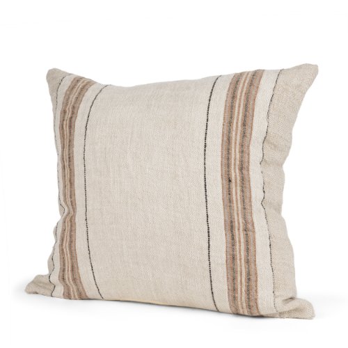 71440-CFD -Maeve 20x20 Square Natural Linen w/ Orange Stripes Pillow Cover w/Down Filler