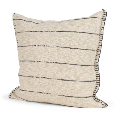 71447-CFNA -Lyle 20x20 Square Oatmeal w/ Black Stripes Pillow Cover w/Non-Allergen Filler