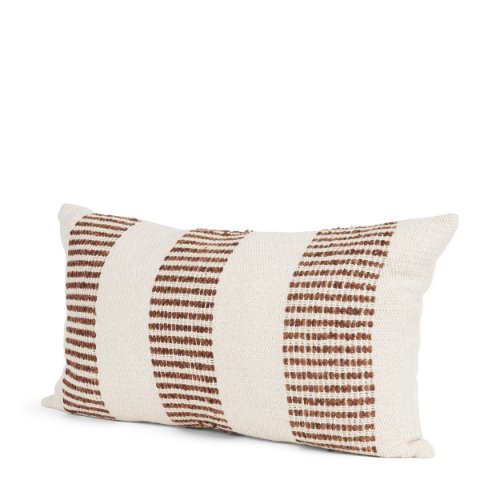 71465-CFD -Levon 14x26 Lumbar Plush Cream w/ Orange Dashed Stripes Decorative Pillow Cover