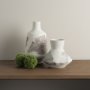 71519 - Velo 11.8H White w/Green Hand-Painted Terracotta Decorative Vase