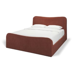 Solene Queen Upholstered Bedframe w/ Footbed | Curved Headboard | Burgundy Fabric