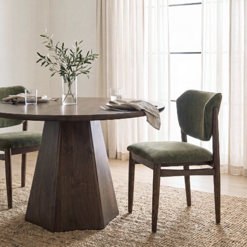 71274 - Cline Moss 008 Olive Fabric Upholstered and Brown Wood Dining Chair