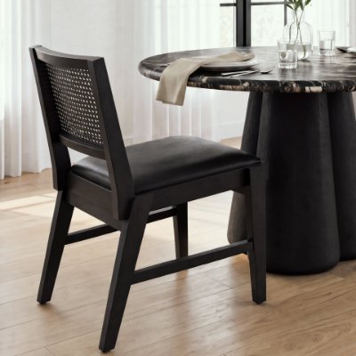 71315 - Reid Framed Black Cane Black Leather Dining Chair