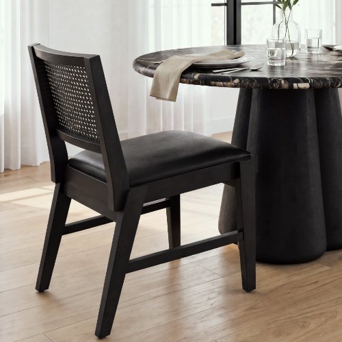71315 - Reid Framed Black Cane Black Leather Dining Chair