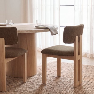 71317 - Soho Curved Open Back Brown Fabric w/ Light Brown Tripod Frame Dining Chair