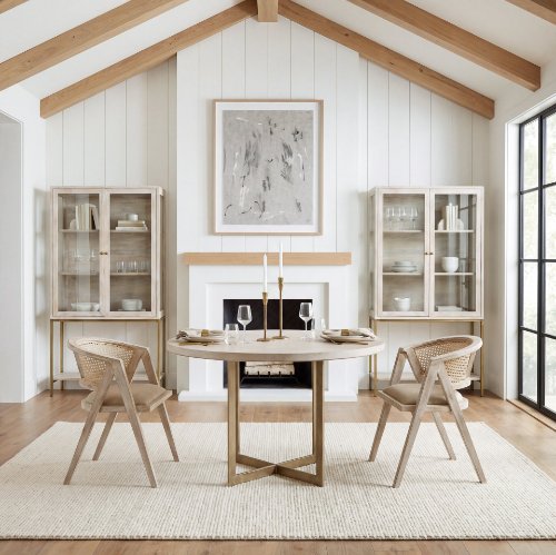 69563-AB - Faye 48" Round Dining Table | Beige Wood & Antique Gold Metal | Seats 4