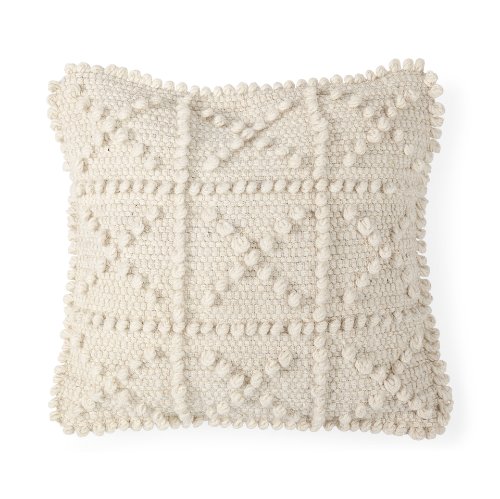 68392-CFNA - Leroy 18x18 Cream Raised Pattern Detail Pillow Cover w/Non-Allergen Filler