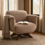 71728 - Oskar Chocolate Fabric w/ Brown Wood Base Swivel Accent Chair