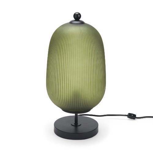 71529 - Oliva Fluted Green Glass w/ Black Metal Table Lamp