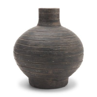 71563 - Sironi Black Terracotta Ribbed Decorative Vase
