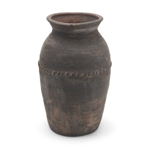 71566 - Creta Black Scalloped Terracotta Planter Vase