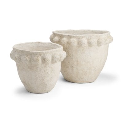 71568 - Noli Antiqued White Dotted Paper Mache Decorative Planters