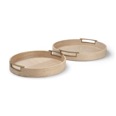 71635 - Langford Round White-Washed Wood w/ Brass Handles Tray Set