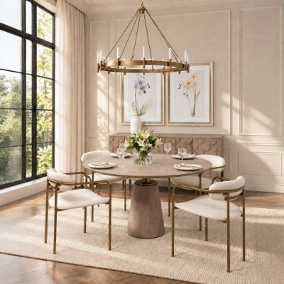 68310V - Parker Curved Back Dining Arm Chair | Cream Fabric w/ Gold Metal
