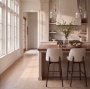 71921 - Abbie Curved Back Counter Stool | Oatmeal Fabric w/ Dark Brown Wood